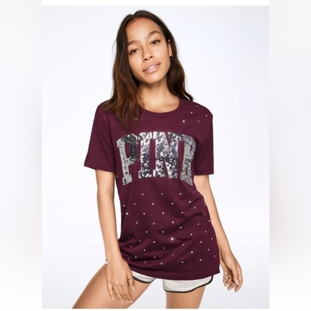 VS PINK BLING Rhinestone crew tee